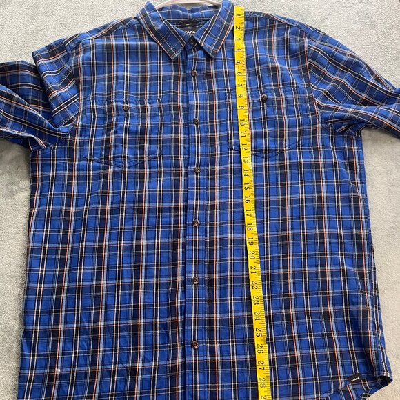 Prana Dolberg Flannel Shirt Mens L Blue Plaid Slim Fit Long Sleeve Button Up - Picture 12 of 15